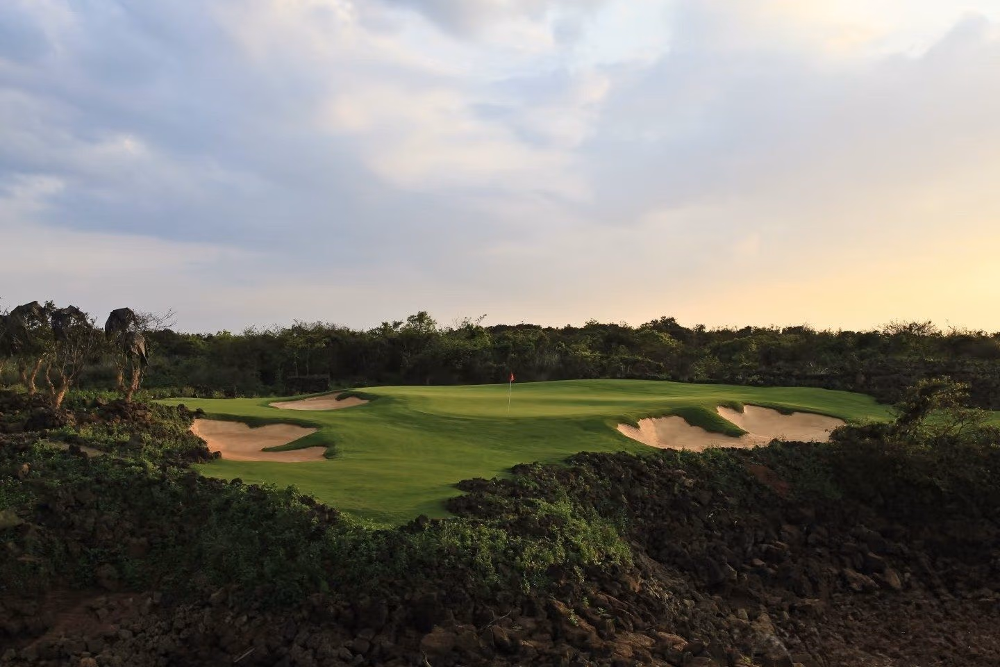 A palm-lined fairway at Blackstone, Mission Hills Haikou