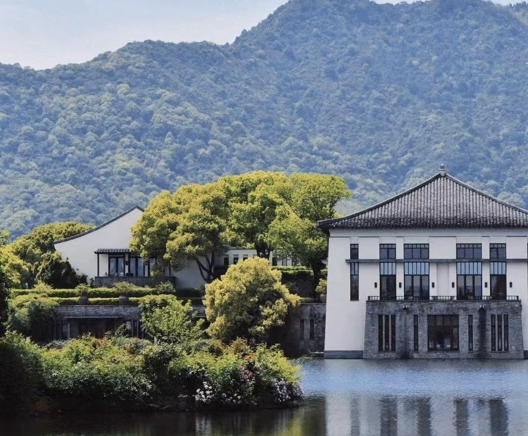 A lakeside pavilion at Fuchun Resort
