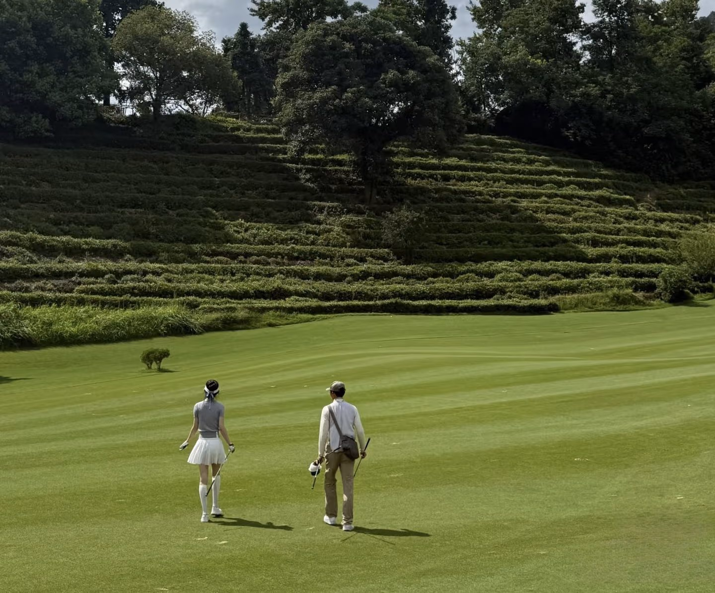 Tea terraces beside the fairways at Fuchun Golf Club