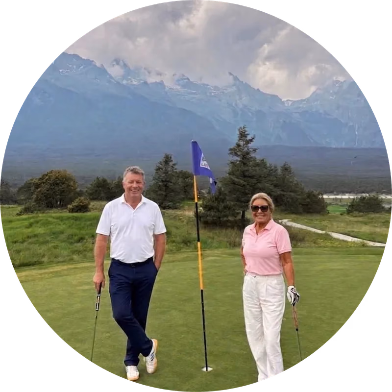 Ben and Matilda at Jade Dragon Snow Mountain Golf Club, Lijiang